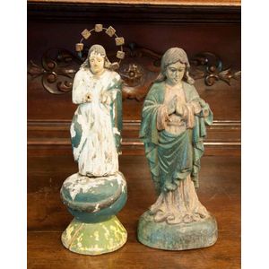 Two carved wooden Santos figures of Mary, 17/18th century. 36…