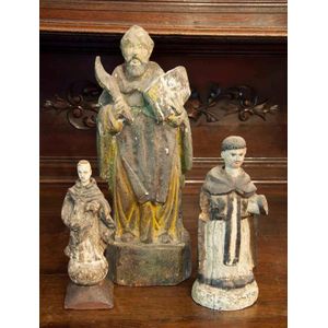 Three carved wooden Santos figures, 17/18th century. 40 cm high