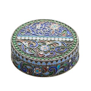 A Russian silver 84 cloisonne enamel patch box, Moscow, circa…