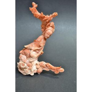 Superbly carved coral figurine of Guan Yin