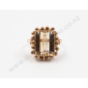 Rectangular Citrine Dress Ring on Fancy Bead Frame (N) - Rings - Jewellery