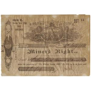 Miner's Right & Bank Cheques: 1888 Miners Right issued to…