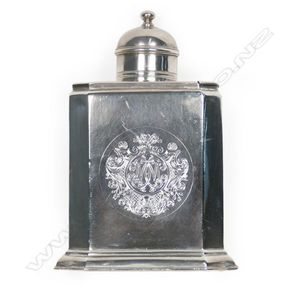 A George I Britannia standard silver tea canister, rectangular…