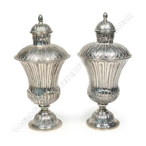 A rare pair of 18th century German Nuremberg silver lidded tea…