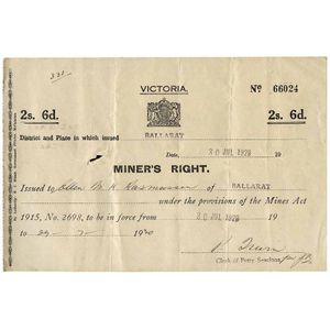 Miner's Right: Group of seven (2s. 6d.) Victorian issue from…