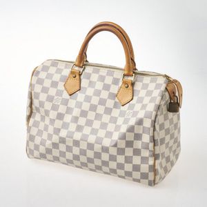 Louis Vuitton Speedy 30 White Damier Azur Hand Bag Made In France