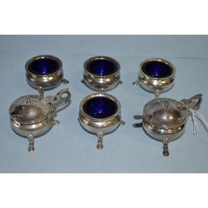 1920 London Silver Condiment Set with Mustard Pots and Salts