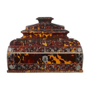A pagoda topped Anglo-Portugese silver inlaid pique work…