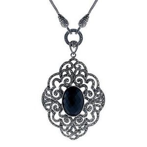A silver pendant necklace; set with marcasites and a&hellip;