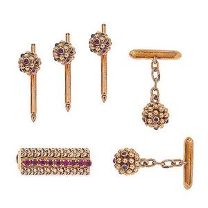 A gold and ruby cufflink and shirt stud set by van Cleef &&hellip;