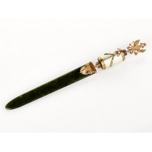 Russian 14k Tri-colour gold mounted, guilloche enamel and green…