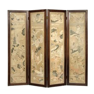 Qing Dynasty Chinese Folding Screen with Immortals - Furniture - Oriental