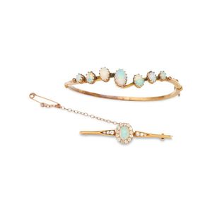 An opal and diamond brooch by Frank Hyams, circa 1900, together…