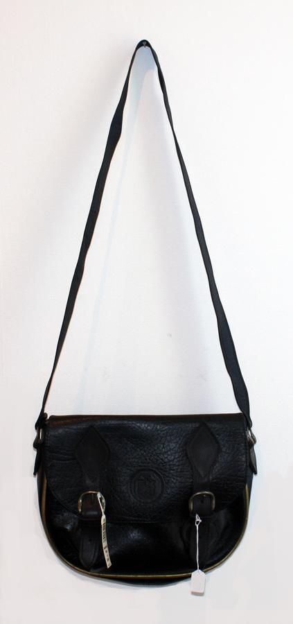 Gold-Piped Cowhide Shoulder Bag with Pewter Fittings - Handbags ...