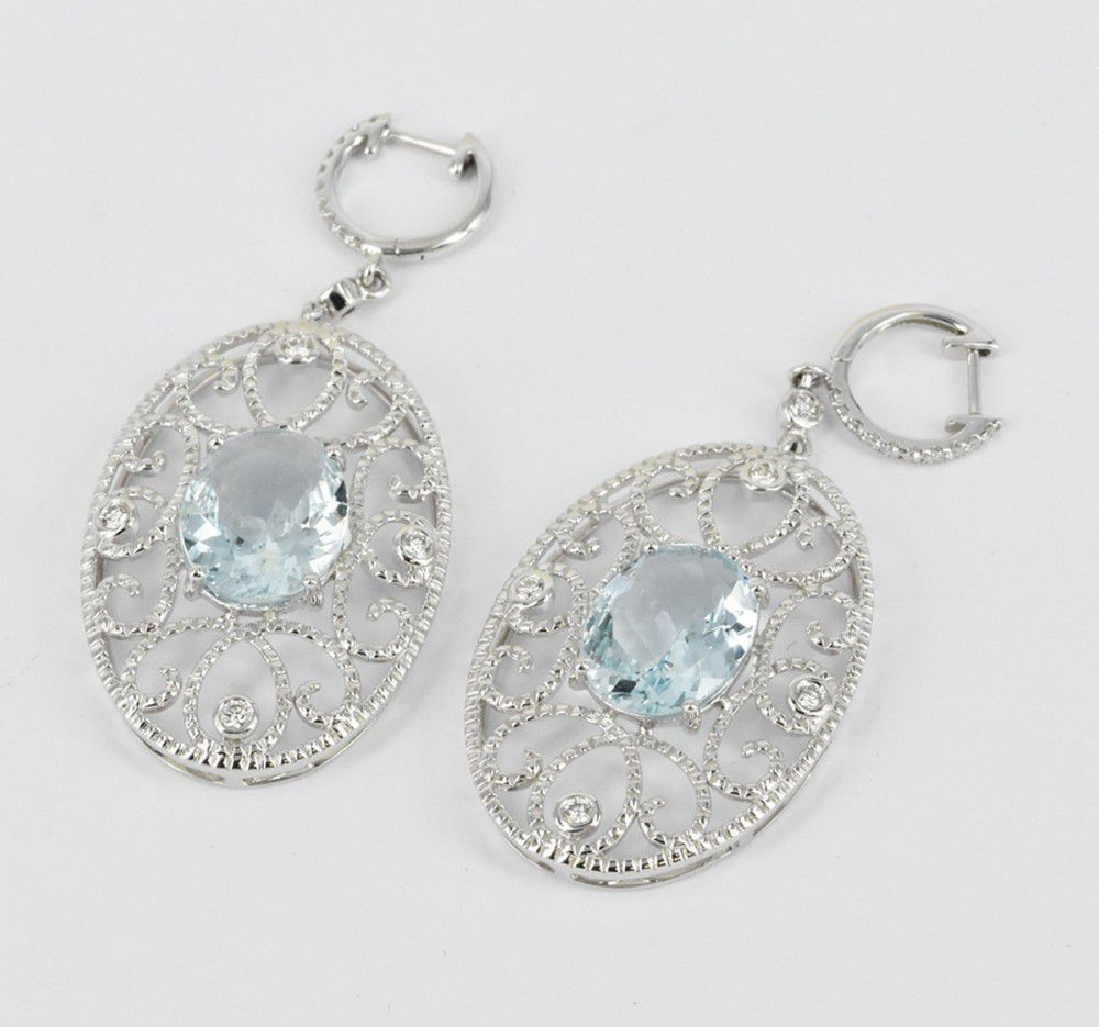 Aquamarine and Diamond Cocktail Earrings in White Gold Earrings