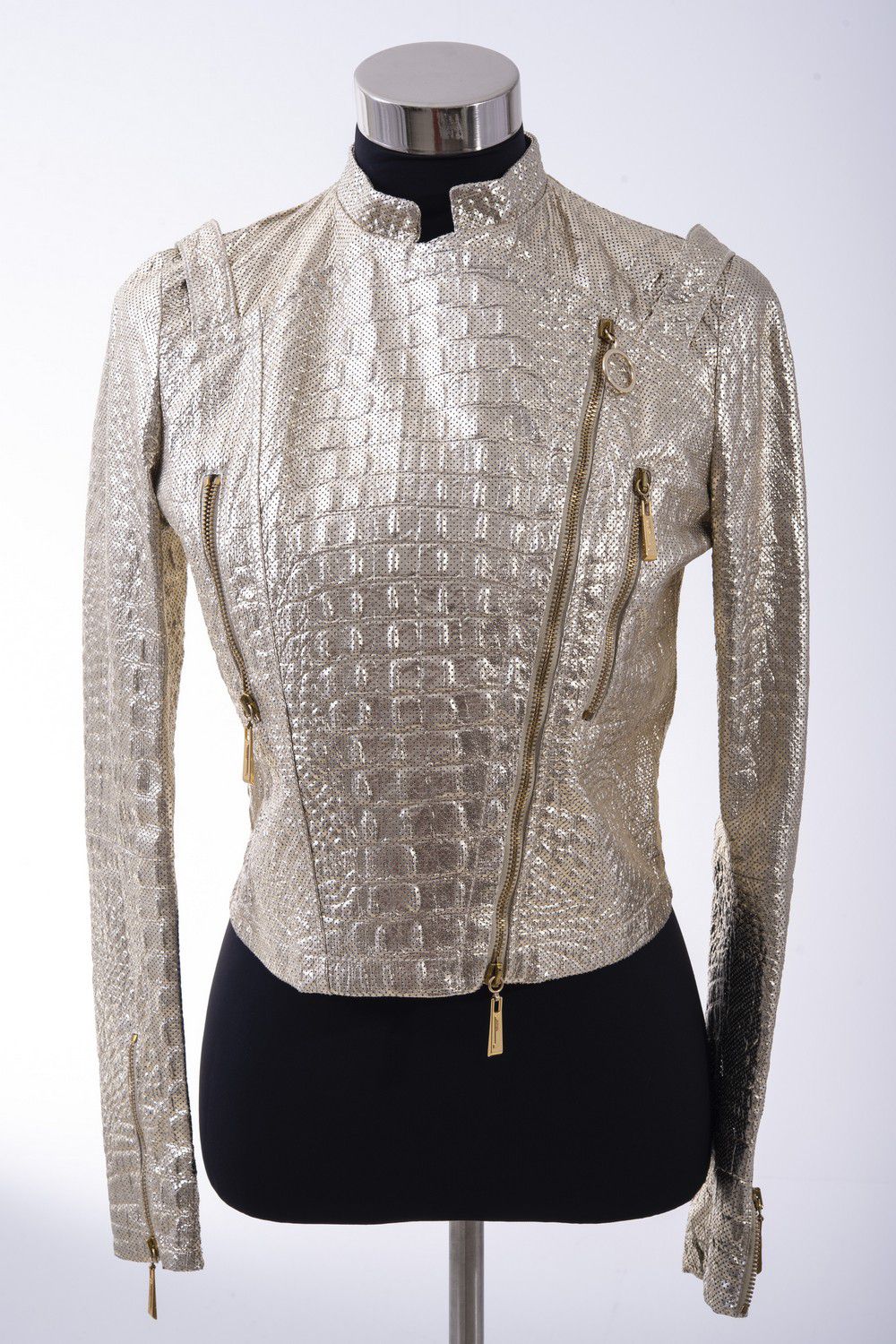 Gold Metallic Leather Jacket by Roberto Cavalli - Clothing - Women's