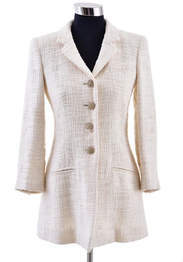 Chanel Cream Jacket with Gemset Buttons, Size FR38 - Clothing - Women's ...