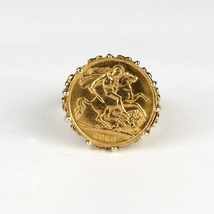 1913 Half Sovereign in Decorative 9ct Gold Ring Mount - Rings - Jewellery