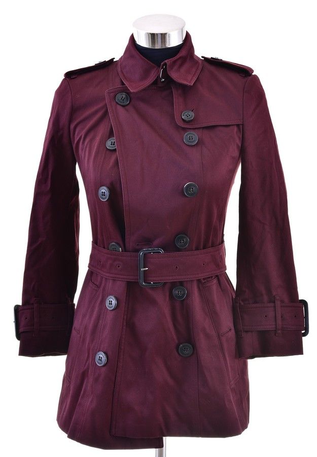 Maroon Burberry Trench Coat, UK4 - Clothing - Women's - Costume ...
