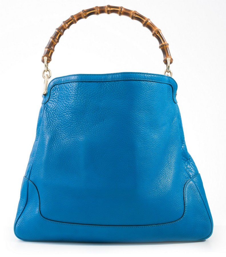 Gucci Blue Leather Bamboo Shoulder Bag - Handbags & Purses - Costume ...