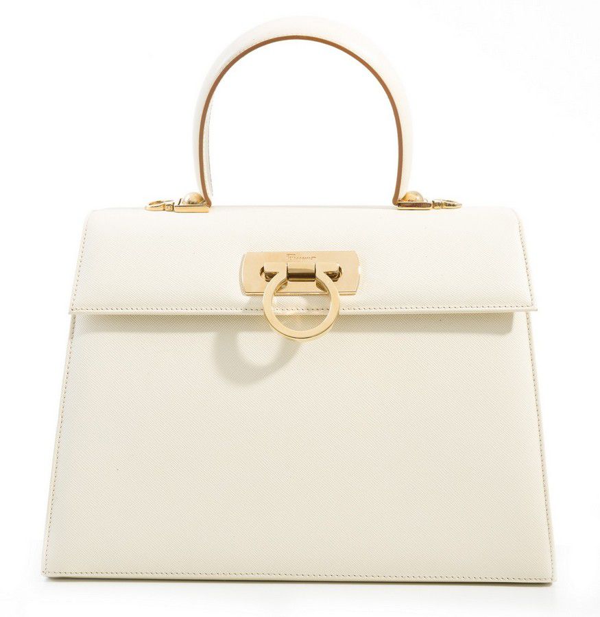 Salvatore Ferragamo White Leather Handbag with Gold Hardware - Handbags ...