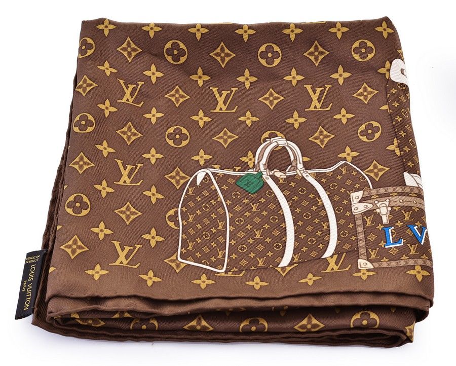 LV Monogram Silk Scarf with Luggage Motifs (boxed) - Shawls