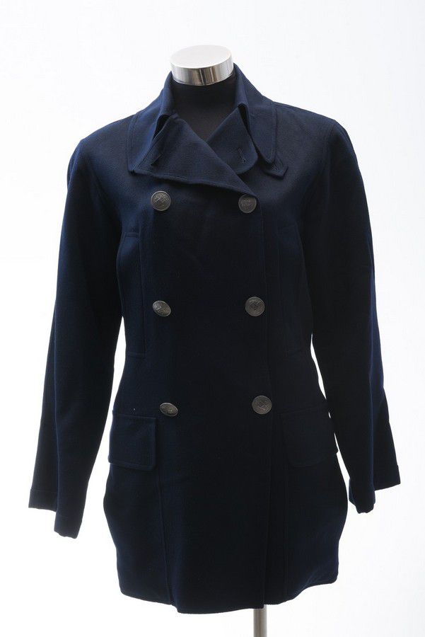 Navy Cashmere Hermes Coat with Embellished Buttons - Size S - Clothing ...