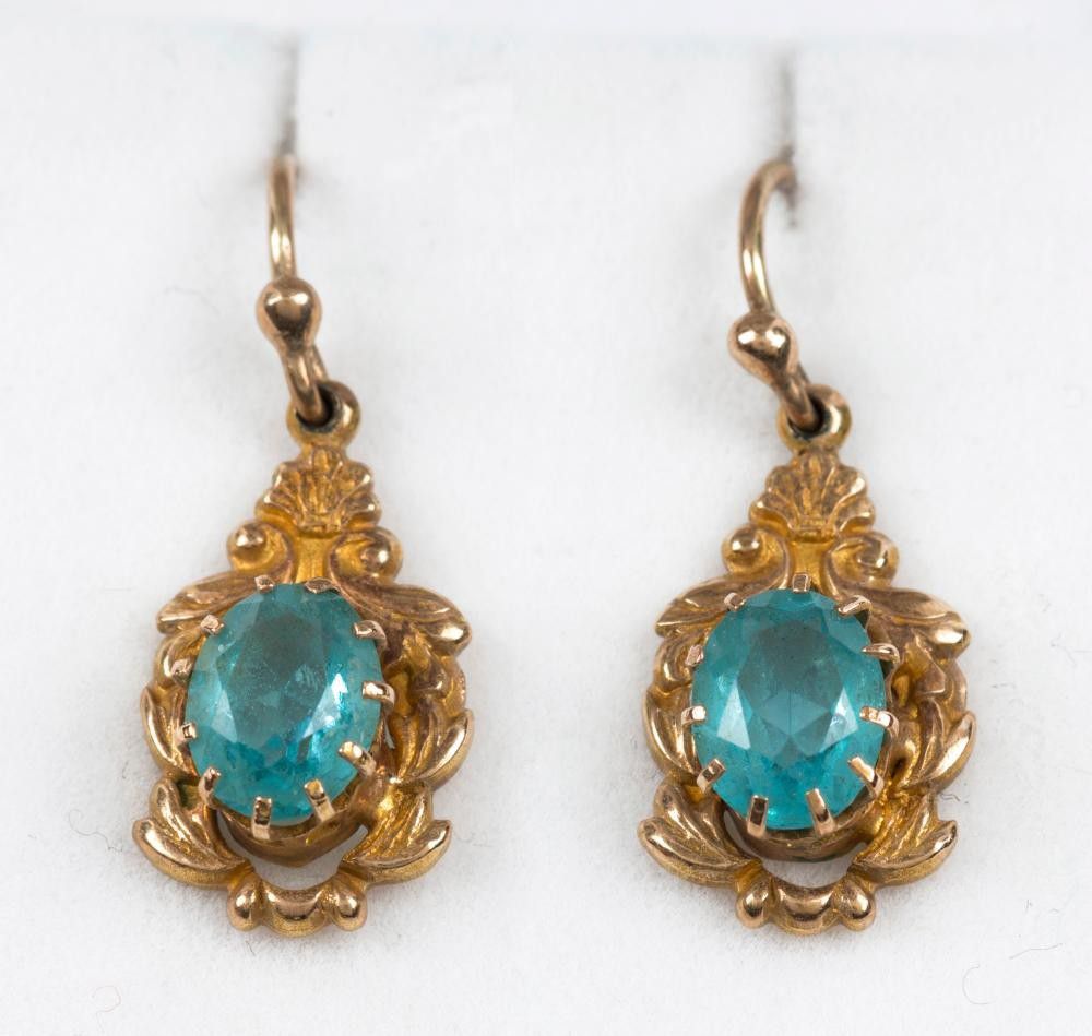 Antique 9ct Gold Blue Topaz Earrings, Late 19th Century - Earrings ...