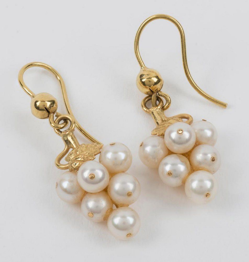 18ct Gold Seed Pearl Grape Bunch Earrings - Earrings - Jewellery