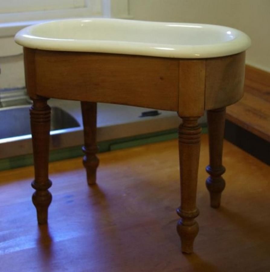Antique Baby Bath On Timber Stand 49, Antique Baby Bathtub