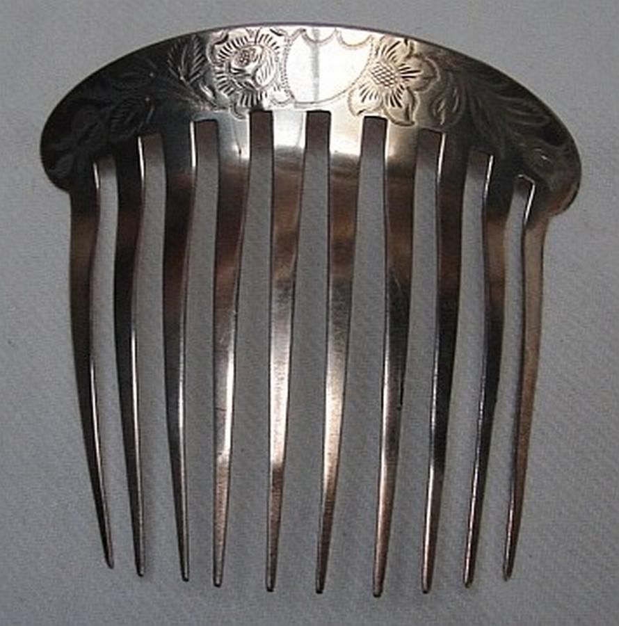Etched Silver Hair Comb, Late Victorian/Early Edwardian - Personal ...