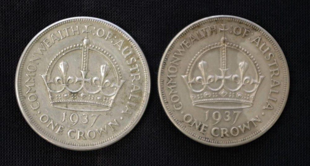 1937 Australian Crown Coins Pair - Coins - Numismatics, Stamps & Scrip