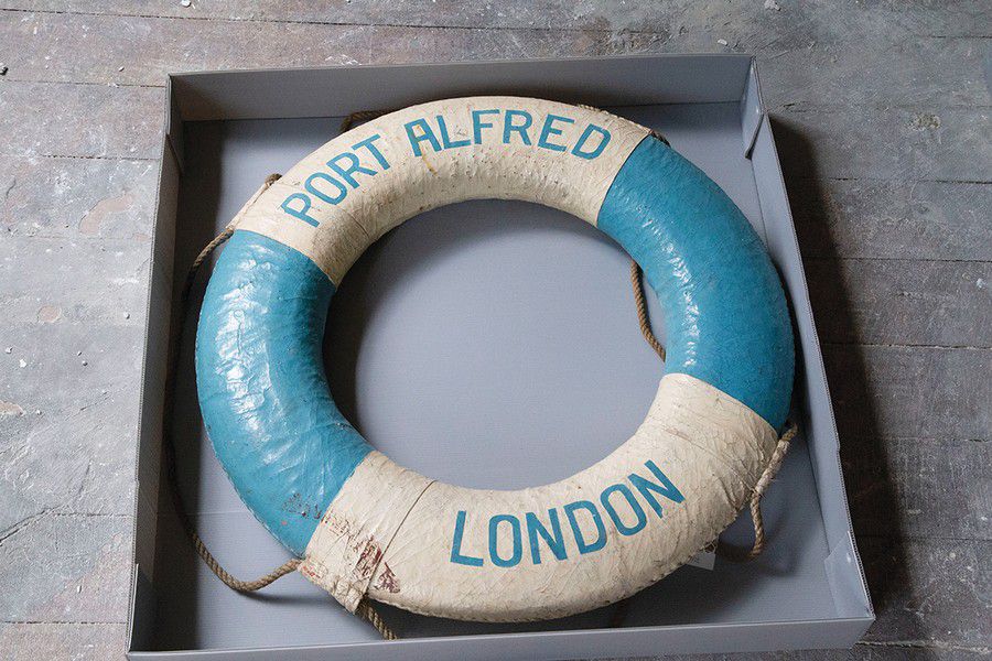 london-port-ship-s-lifebuoy-cork-and-canvas-77cm-diameter-nautical