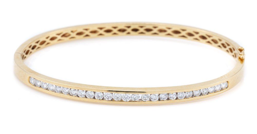 18ct gold diamond hinged bangle with 1.50ct diamonds - Bracelets ...