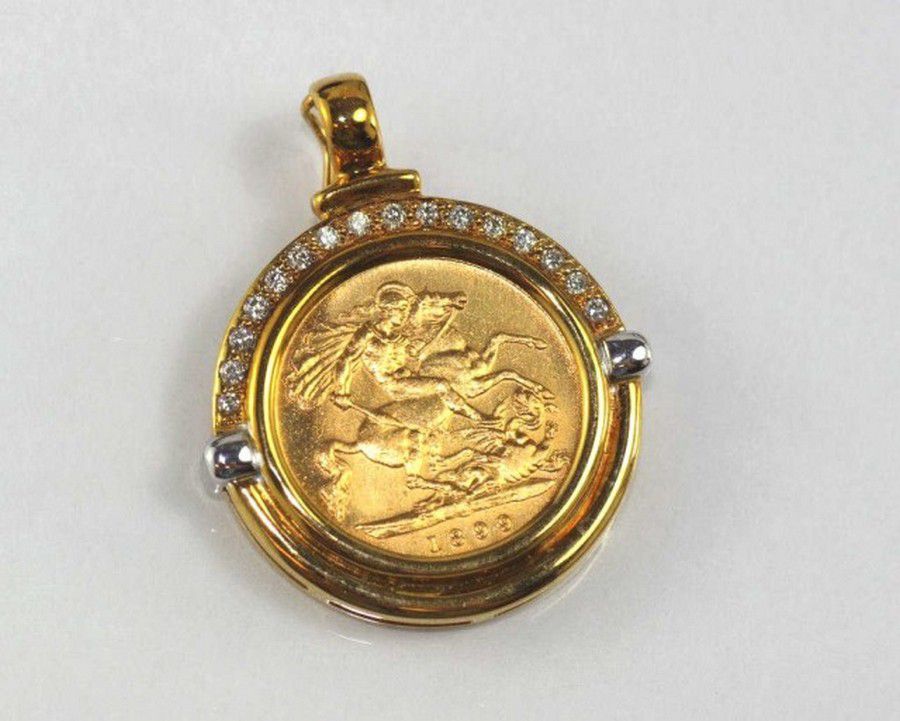 1899 Half Sovereign Pendant With Diamonds In 9ct Gold Pendants