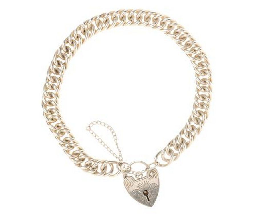 London Hallmarked Silver Padlock Bracelet with Safety Chain - Bracelets ...