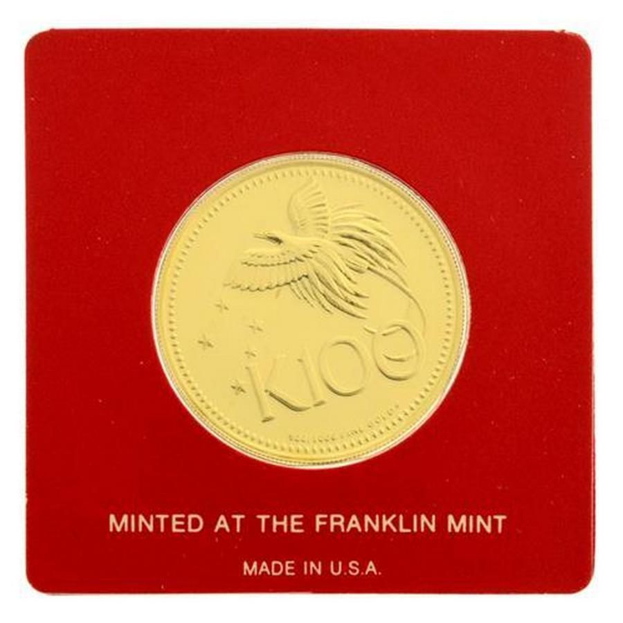 1975 PNG 100 Kina Gold Coin, Franklin Mint, Uncirculated - Franklin