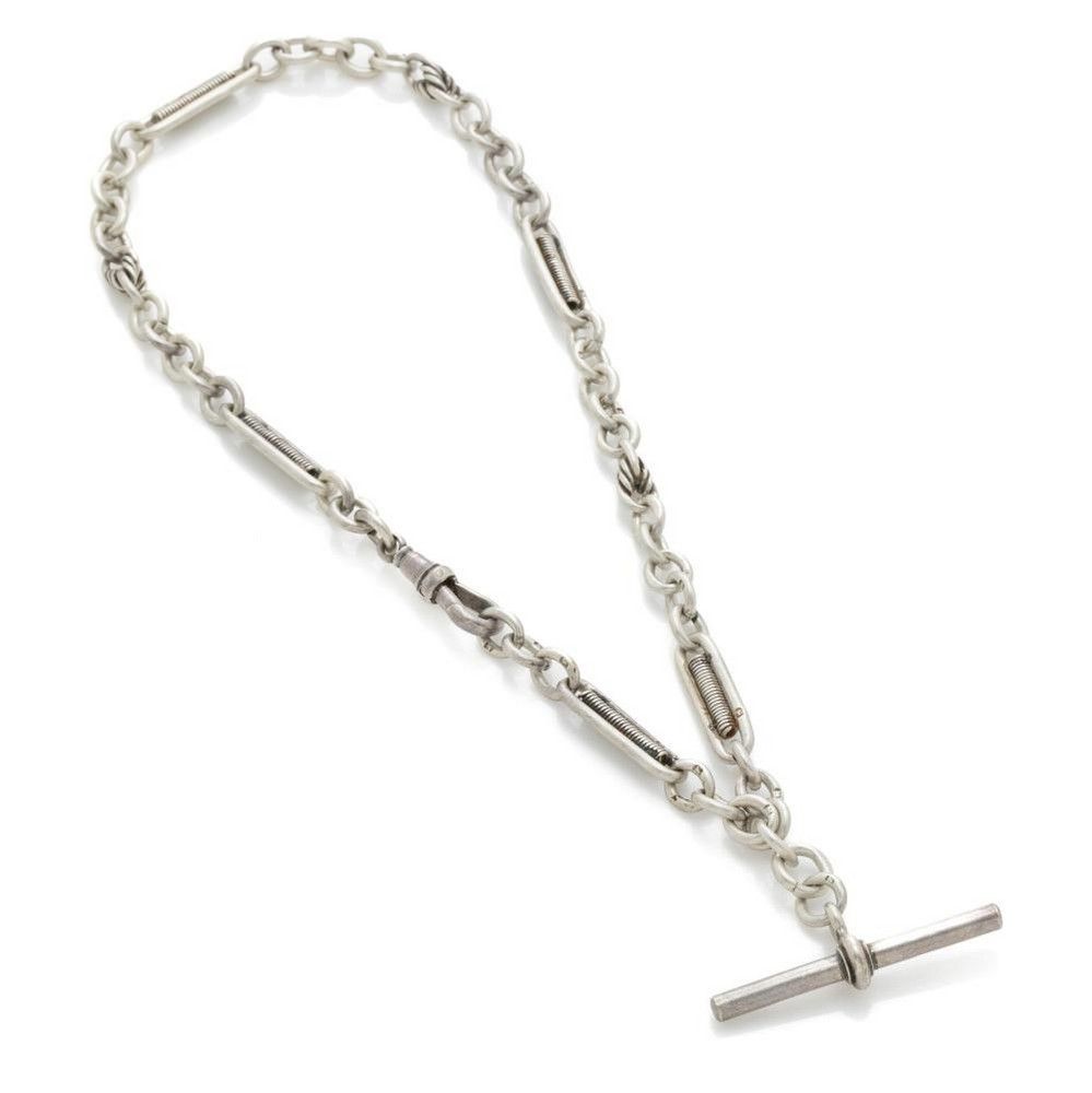 Antique Silver Albert Chain with Swivel Clasp and T-Bar - Necklace ...
