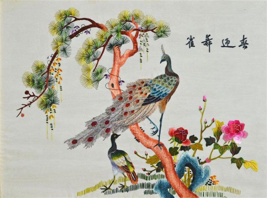 Exotic Peacock Silk Embroidery from Chinese Republican Era - Textiles ...