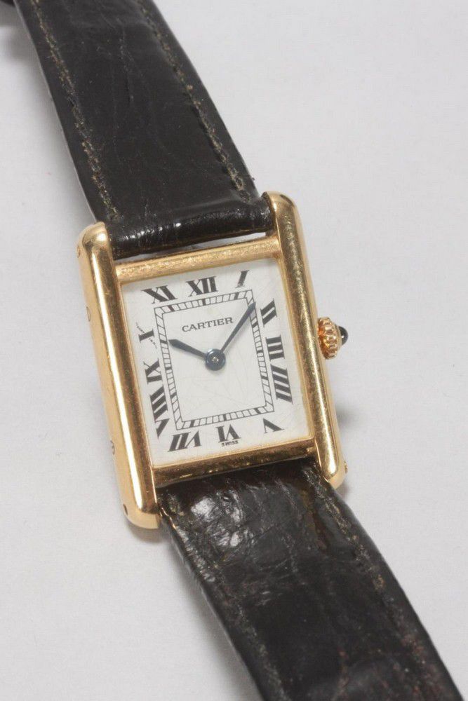 18ct Gold Cartier Tank Quartz Wristwatch with Sapphire Crown - Watches ...