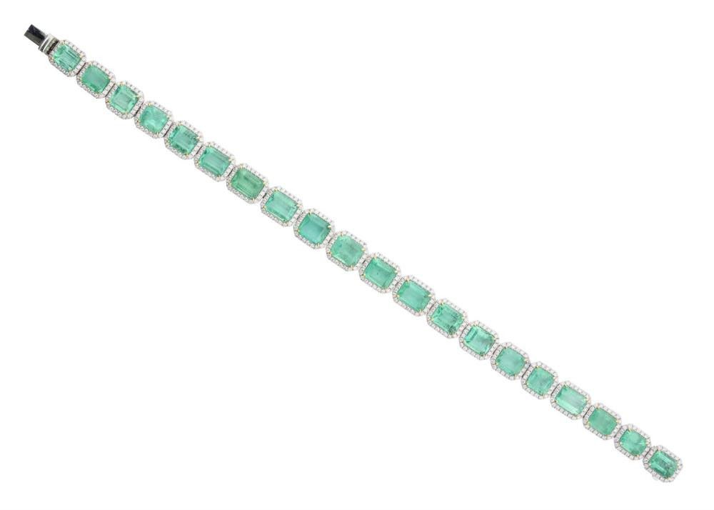 18ct white gold, emerald and diamond bracelet, designed as a