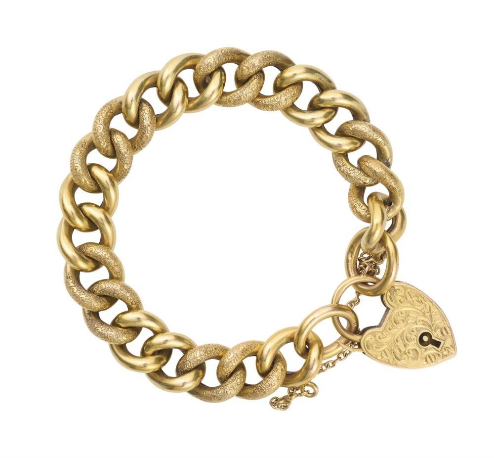 1908 Birmingham Gold Bracelet with Heart Padlock Clasp - Bracelets ...