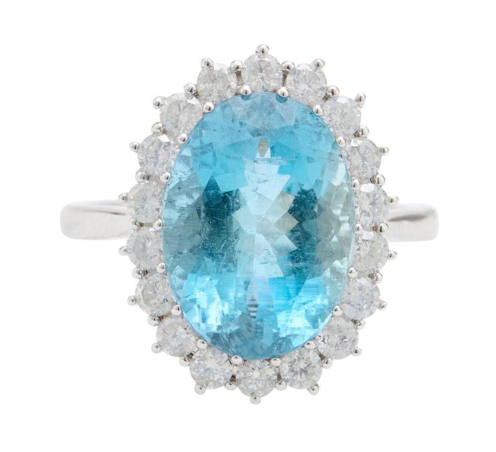 Aquamarine and Diamond Cluster Ring - Rings - Jewellery