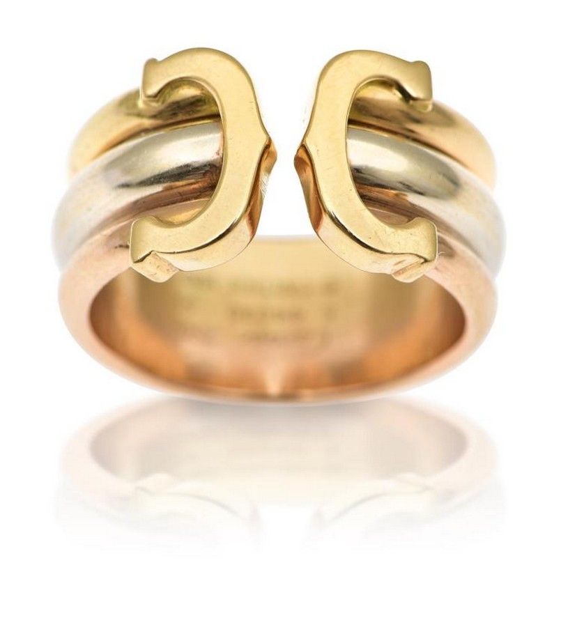 Cartier Tri-Coloured Double 'C' Ring in 18ct Gold - Rings - Jewellery