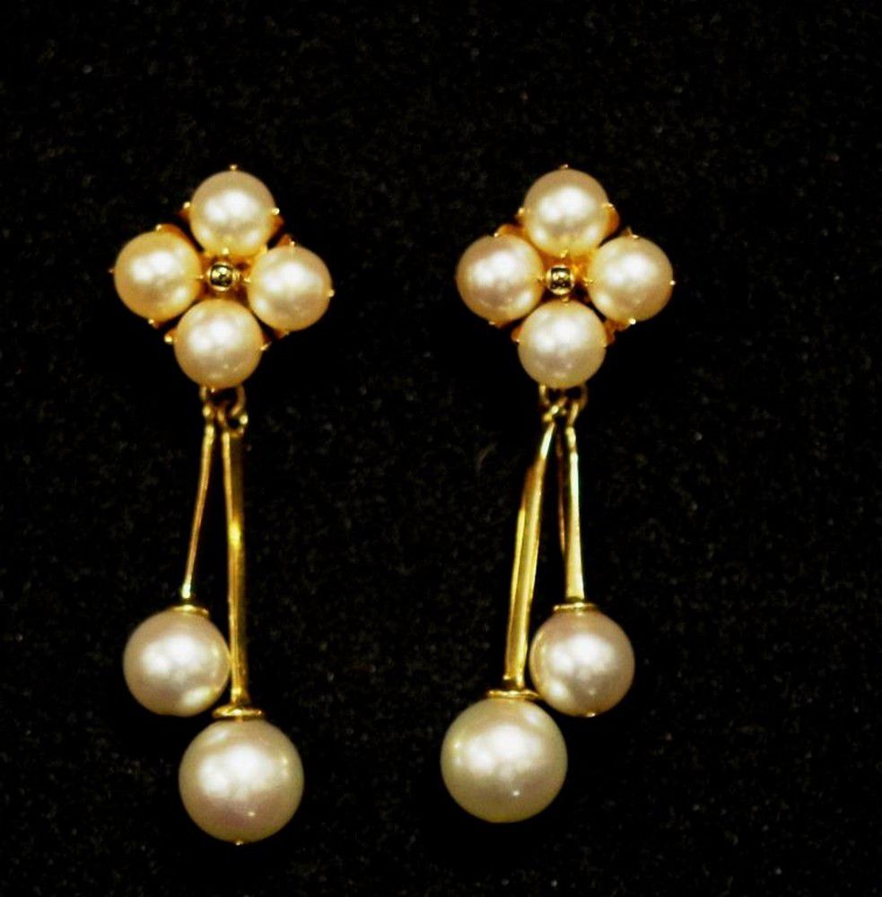 14k Gold and Pearl Drop Earrings - 4.3g - Earrings - Jewellery