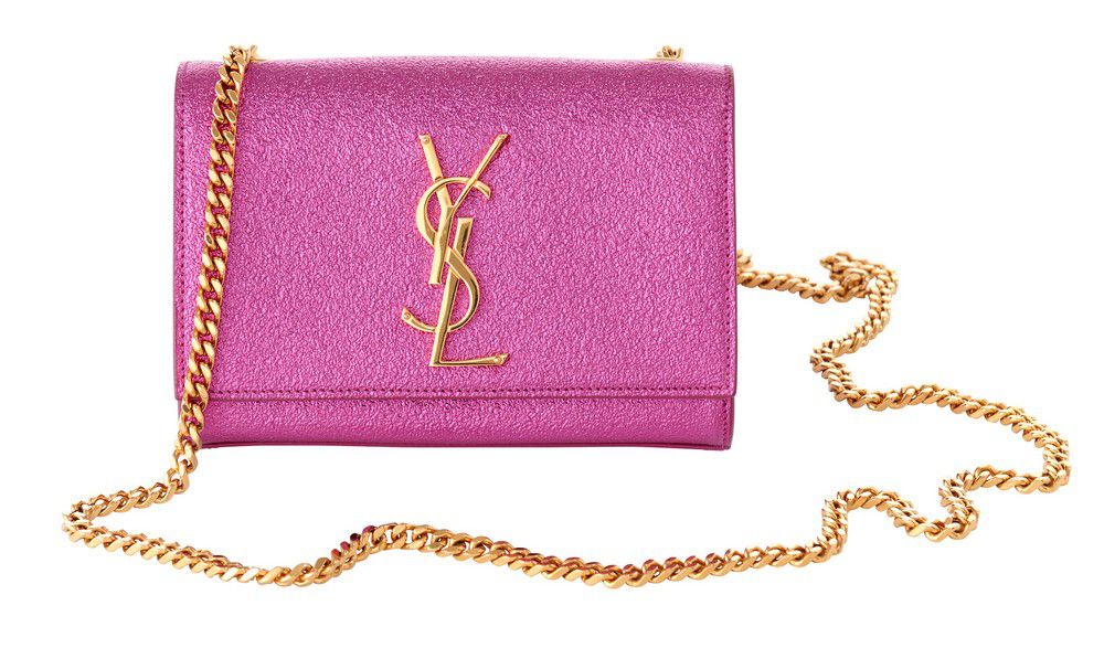 Pink Metallic Saint Laurent Crossbody Bag with YSL Applique - Handbags ...
