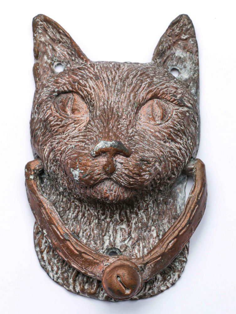 Bronze Cat Door Knocker with Collar - 14cm Length - Structural - Door ...