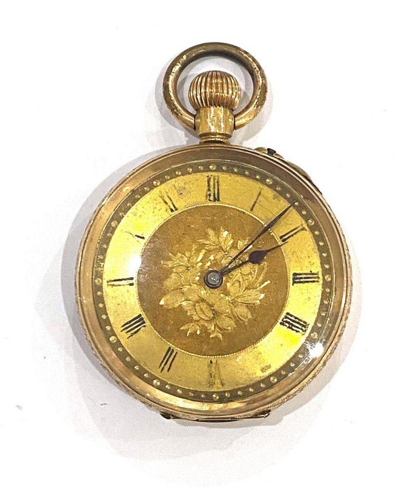 9ct Gold Ladies Pocket Watch with Engraved Case - Watches - Pocket ...