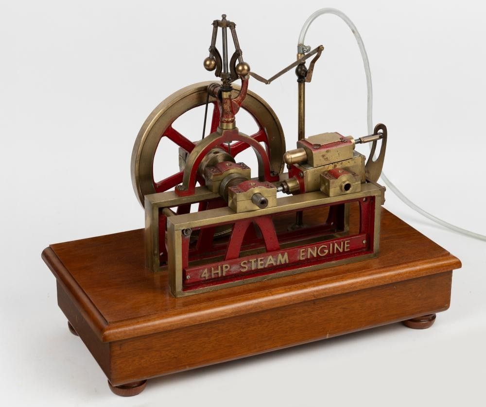 Vintage Brass Model Steam Engine on Hardwood Stand, Working Order ...