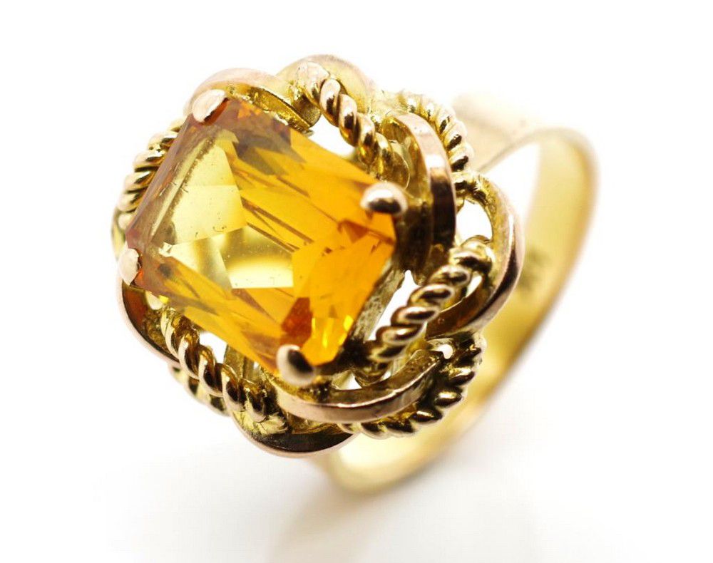 Citrine & Gold Cocktail Ring, 14k, 5.3g, Size K - Rings - Jewellery